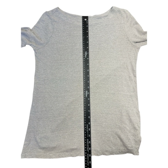 Eileen Fisher Linen Top Pull Over Stripe Boat Neck Flare Sleeves Gray White XS - Picture 8 of 11